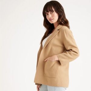 QUINCE Organic‎ Cotton Open Front Pocket Knit Blazer Neutral Size L Tan Work